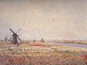 Claude Monet, Field of Flowers and Windmills Near Leiden
